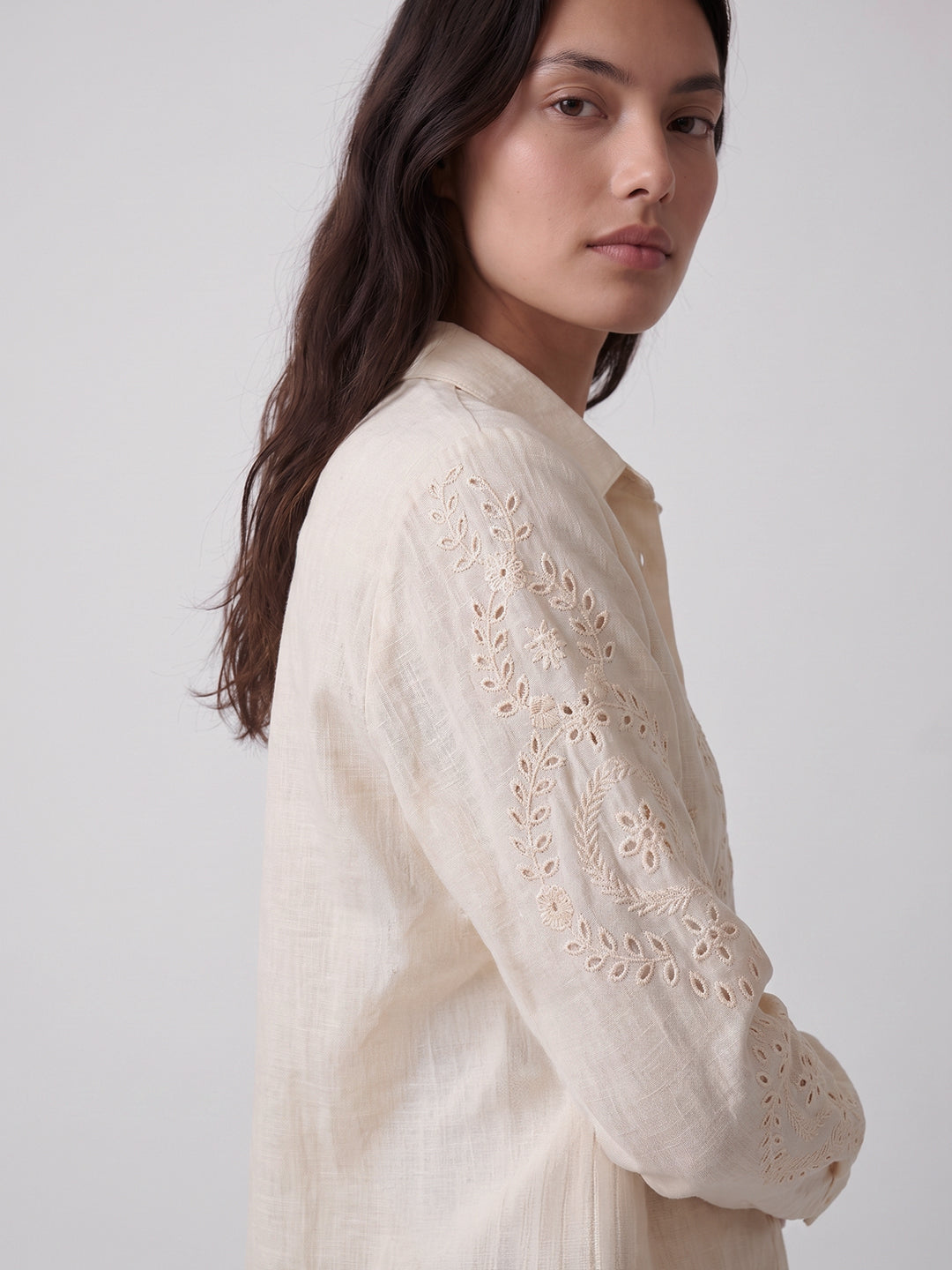 Floral Embroidered Linen Shirt