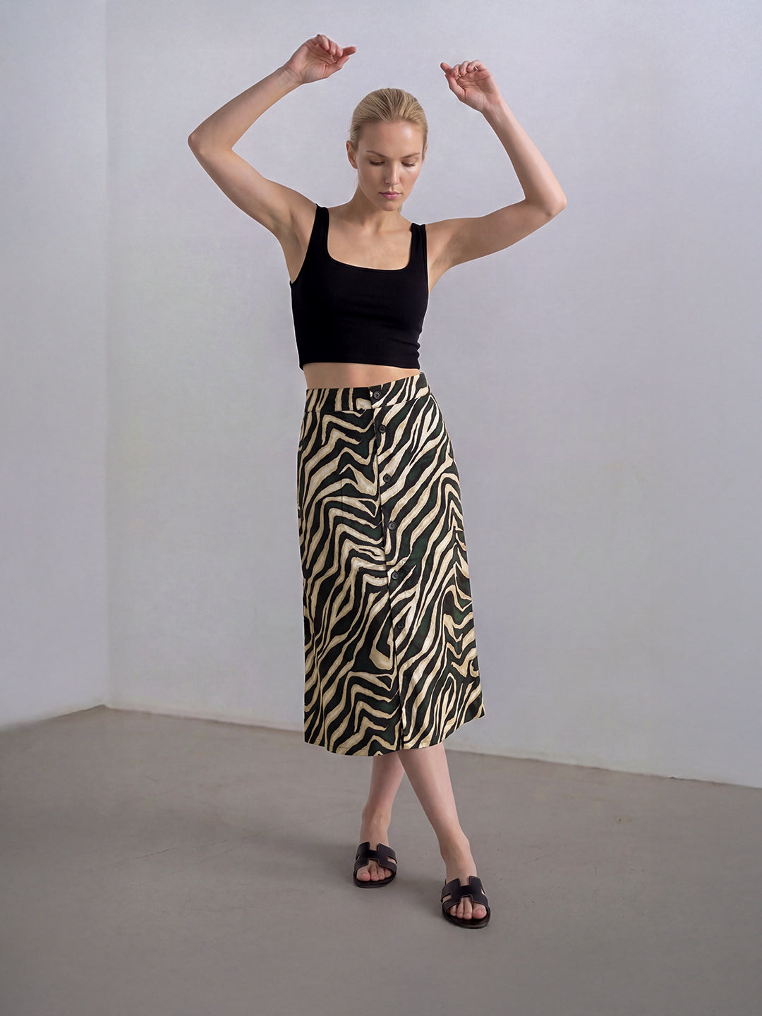 Button-Front Zebra Print Skirt
