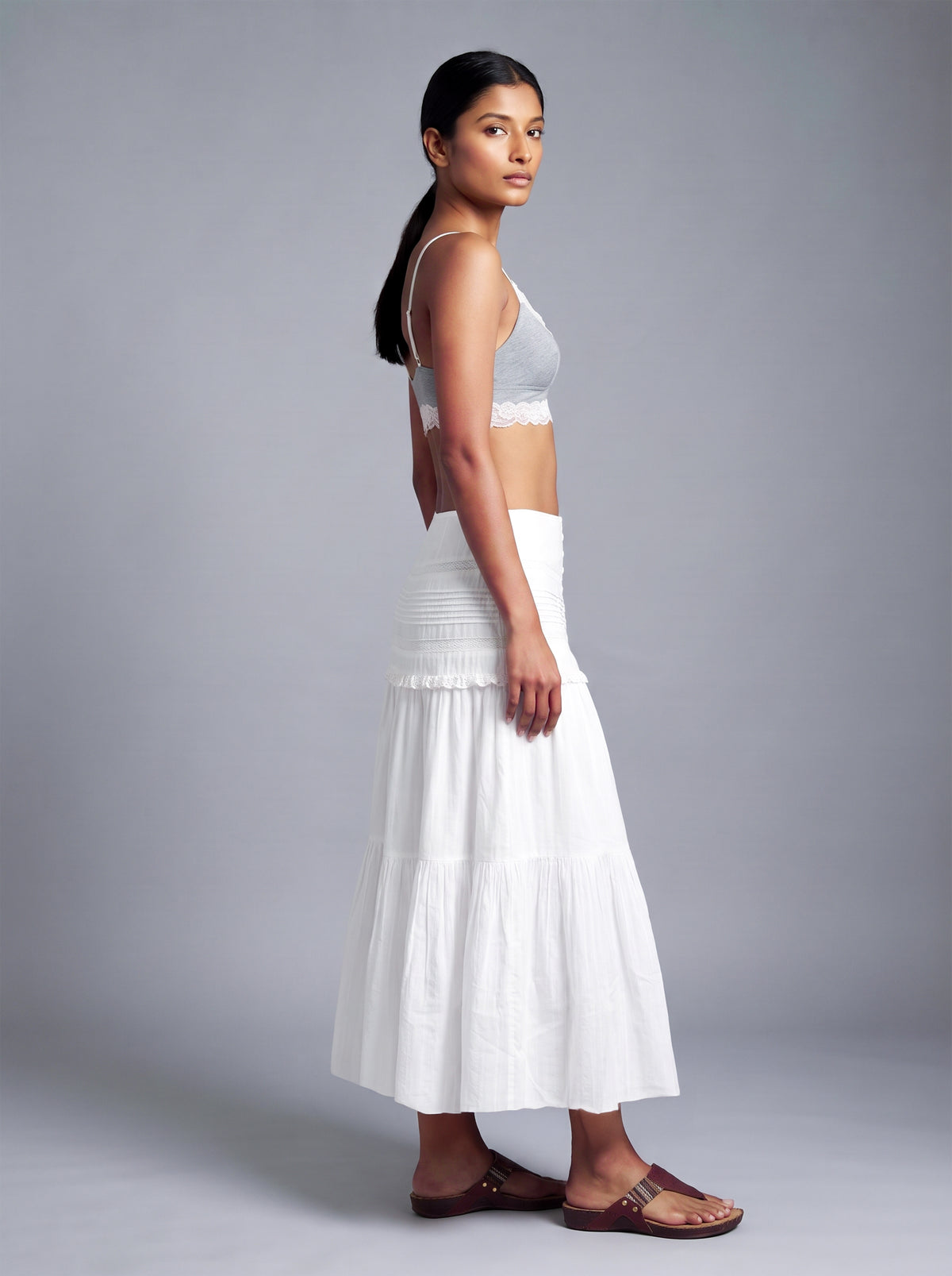 Lace-Trim Button-Front Skirt