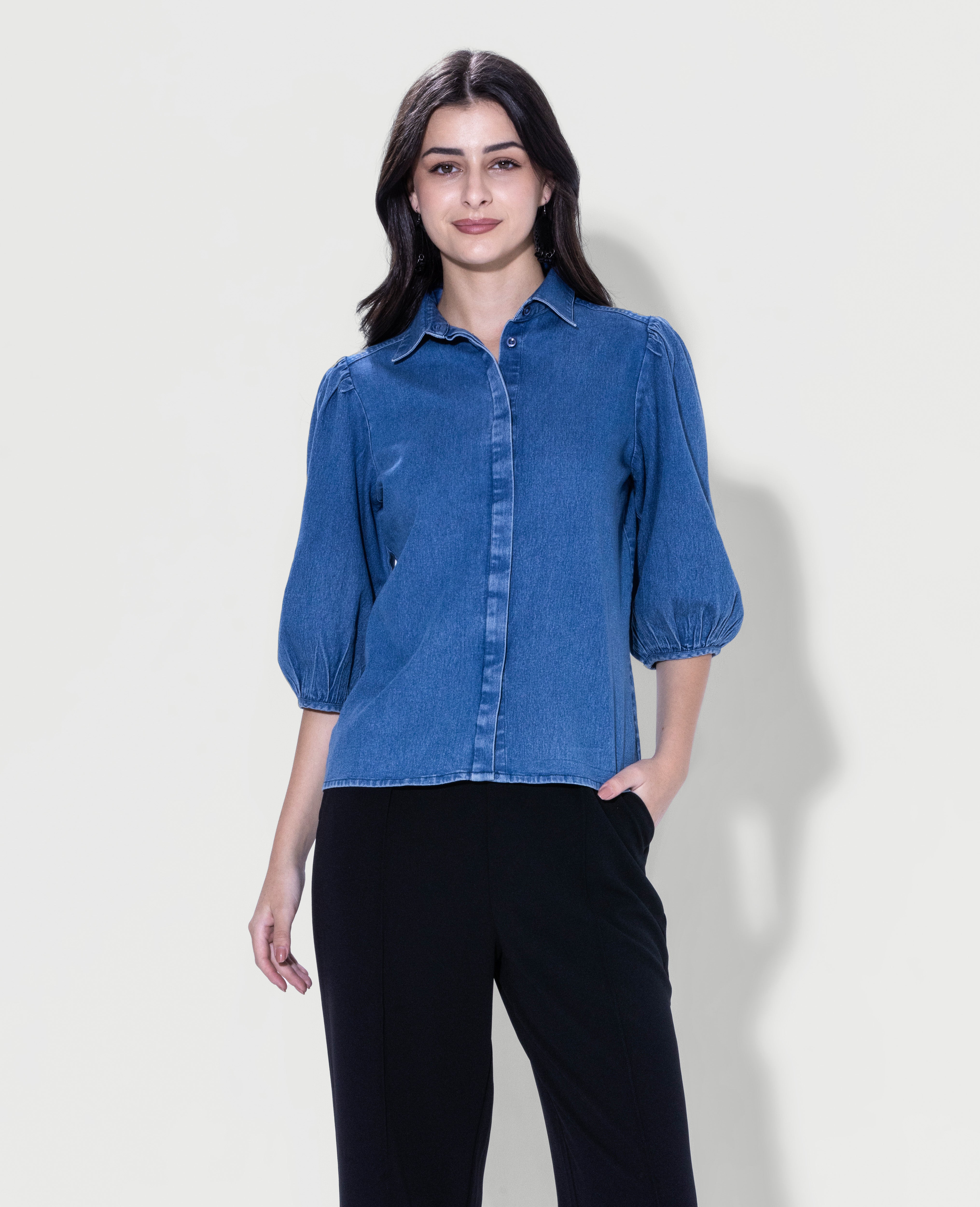Minimal Puff Denim Shirt