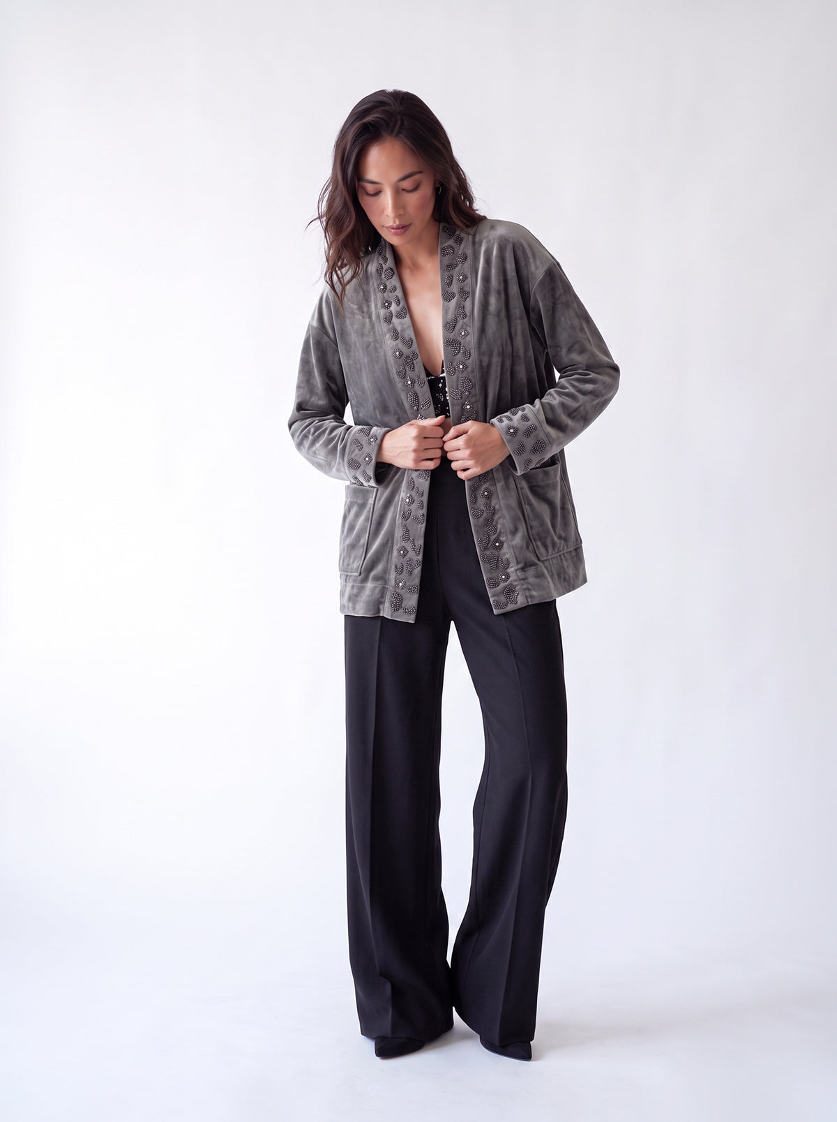 Slate Beaded Velvet Jacket