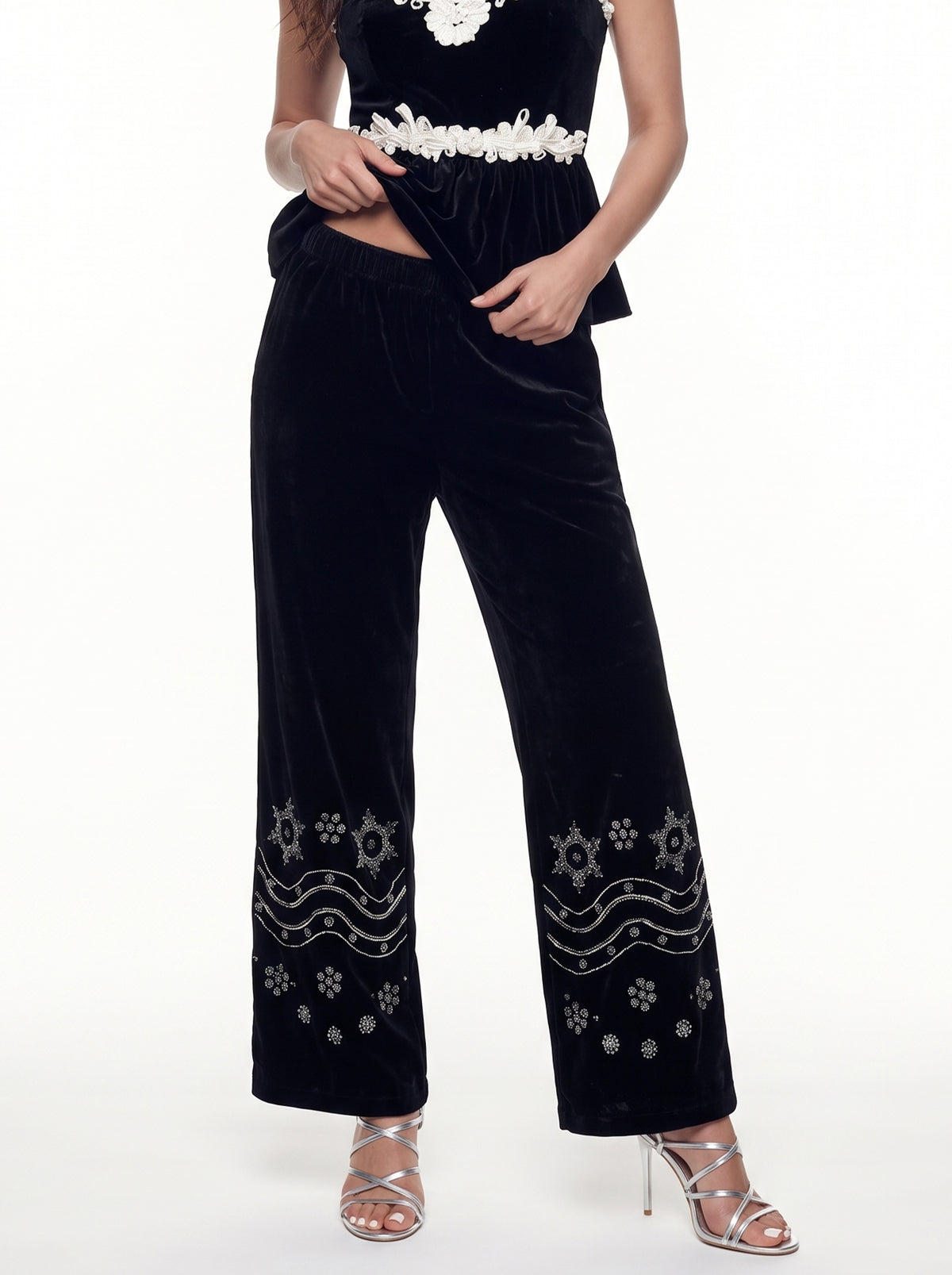 Embellished Velvet Pull-On Trouser