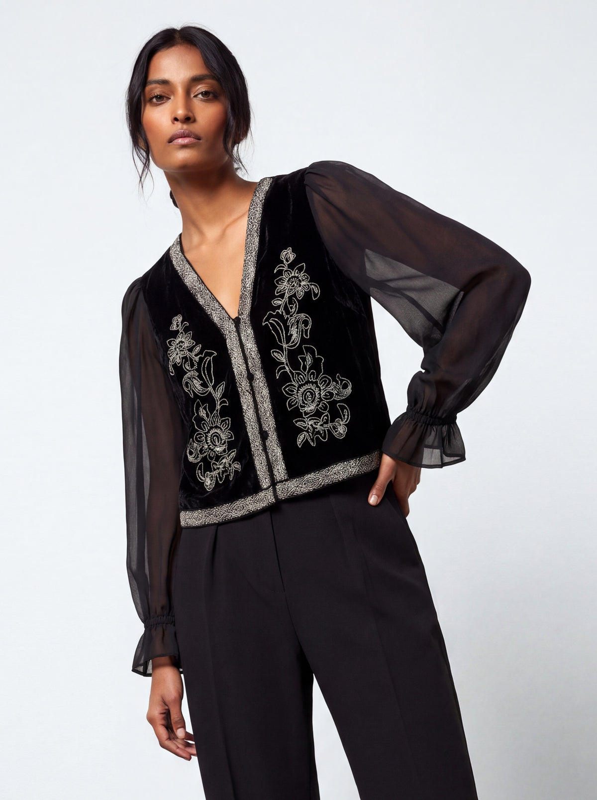 Embroidered Velvet Blouse