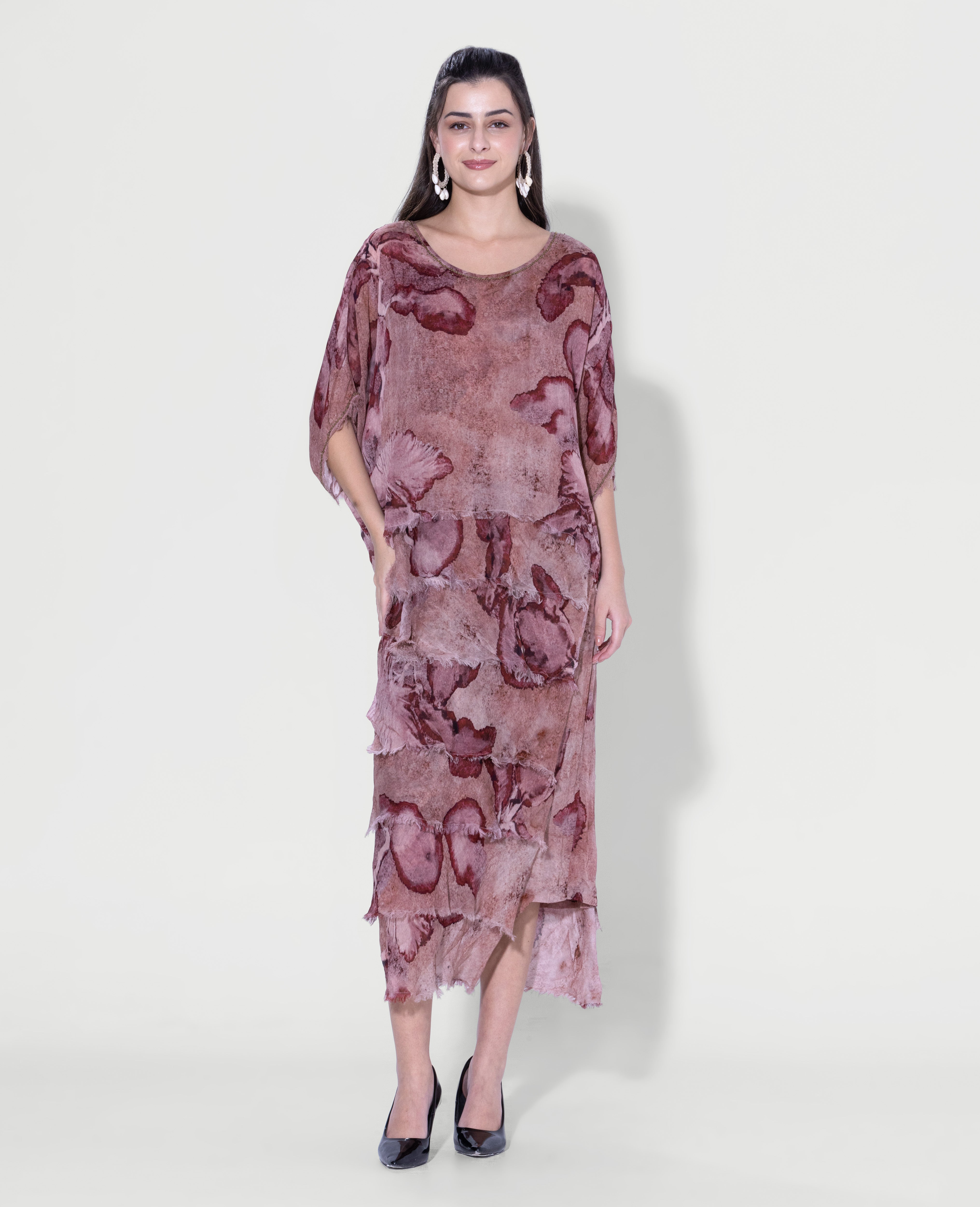 Textured Floral Print Midi Dress