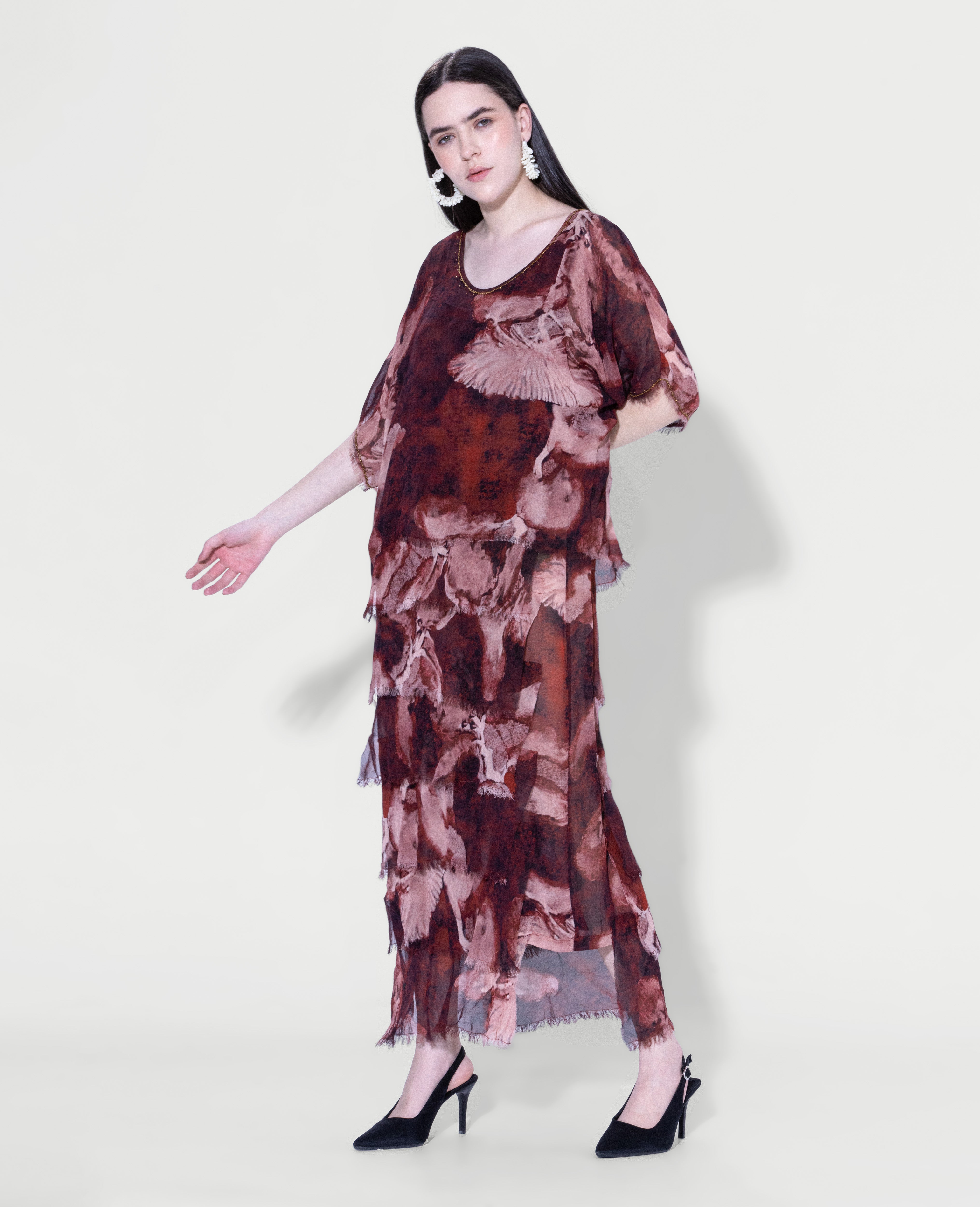 Textured Print Midi Dress