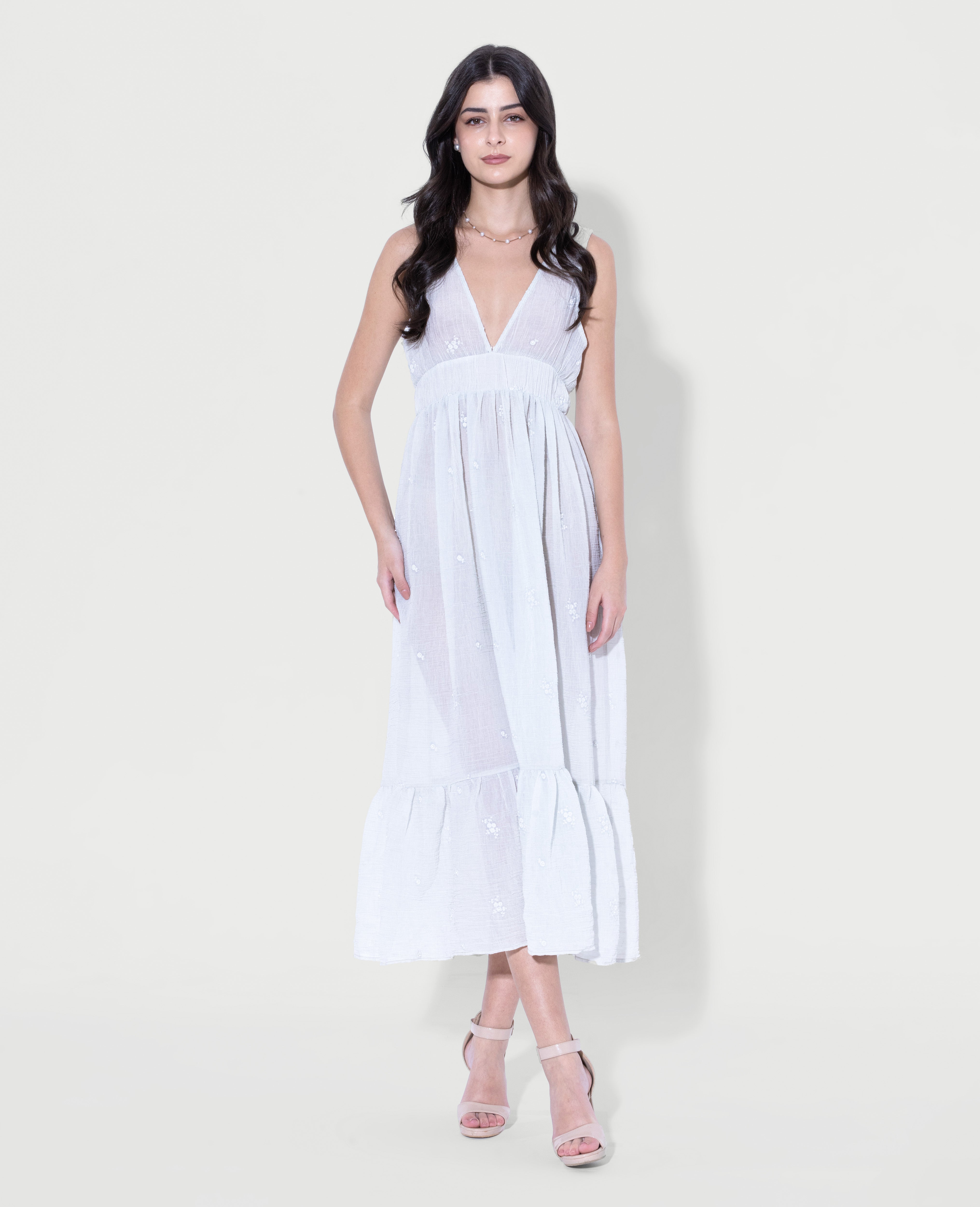 Plunging Embroidered Maxi Dress