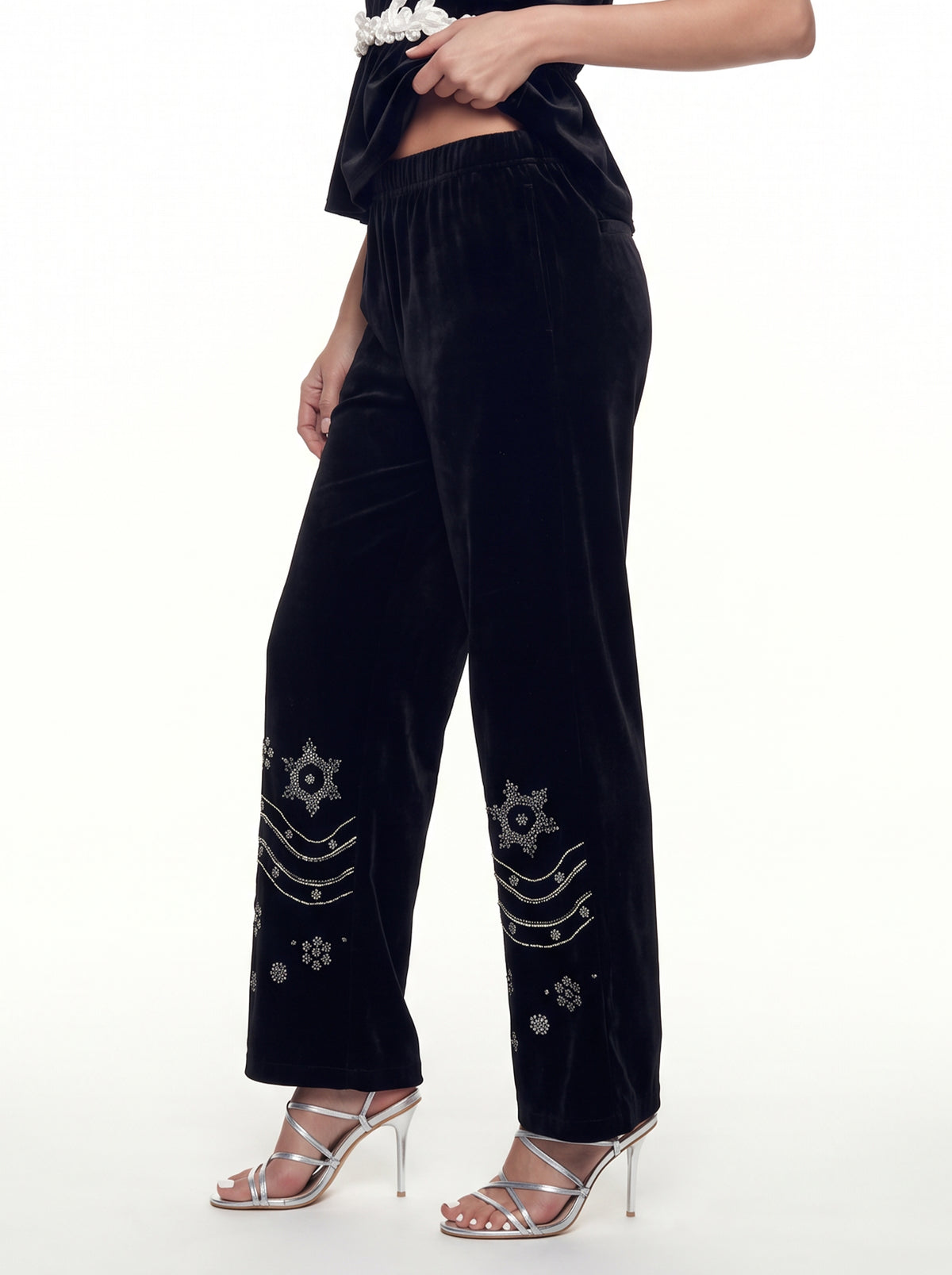 Embellished Velvet Pull-On Trouser