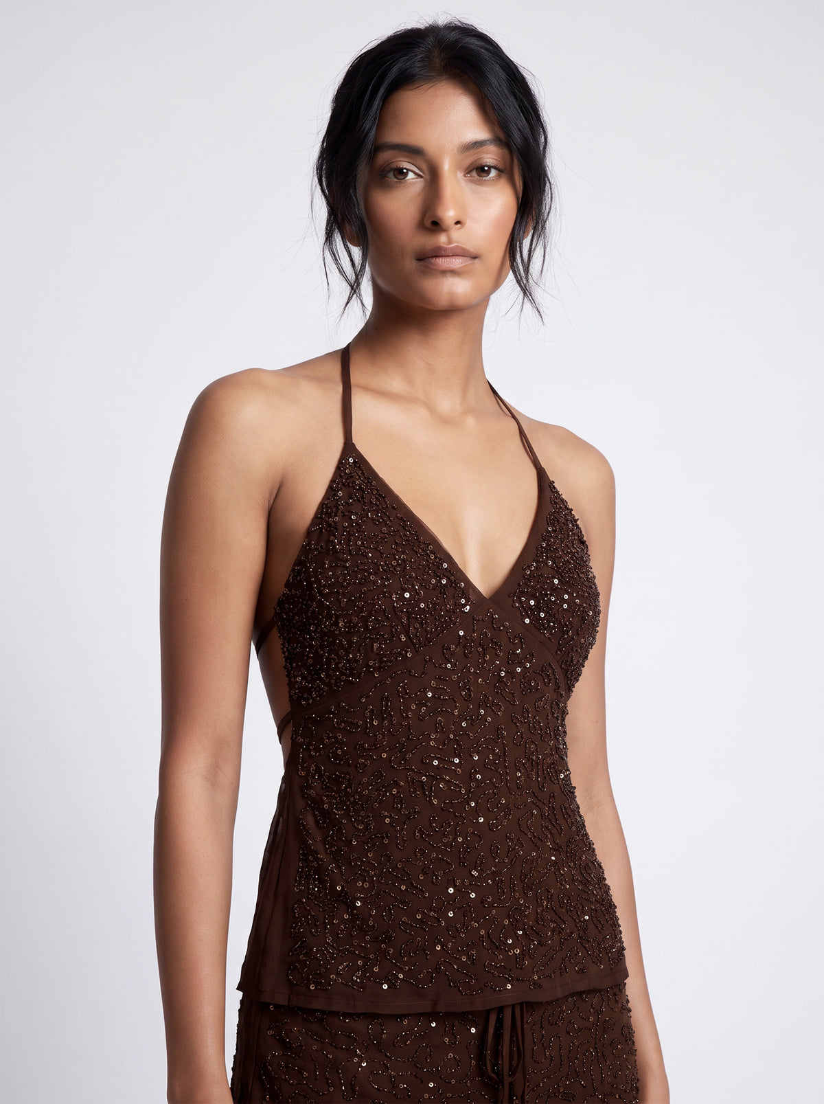 Backless Embellished Halter-Neck Top