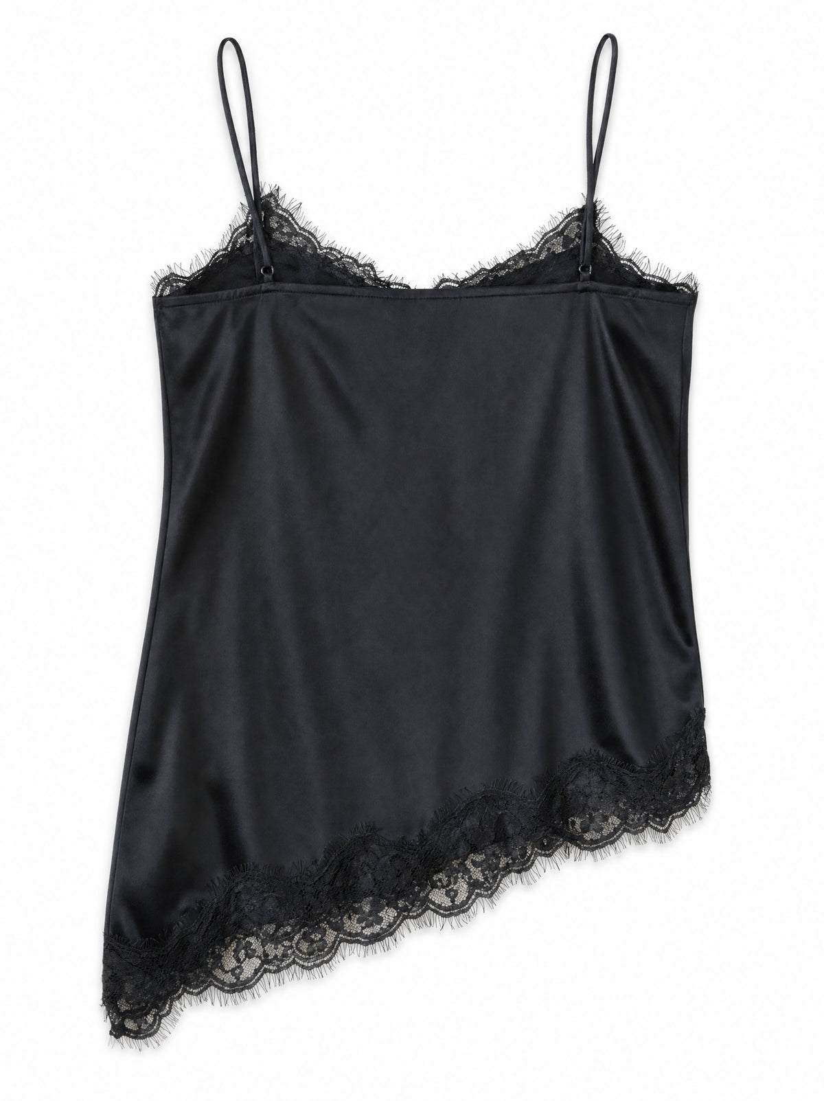 Lace-Trim Satin Cami Top (Black)