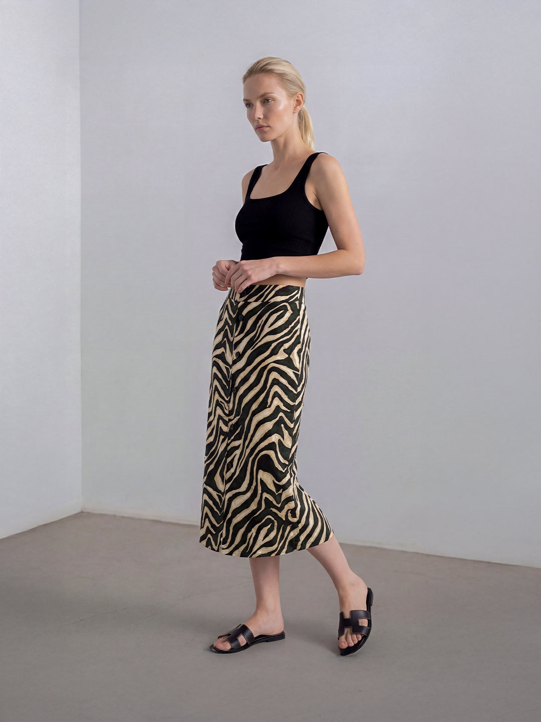 Button-Front Zebra Print Skirt