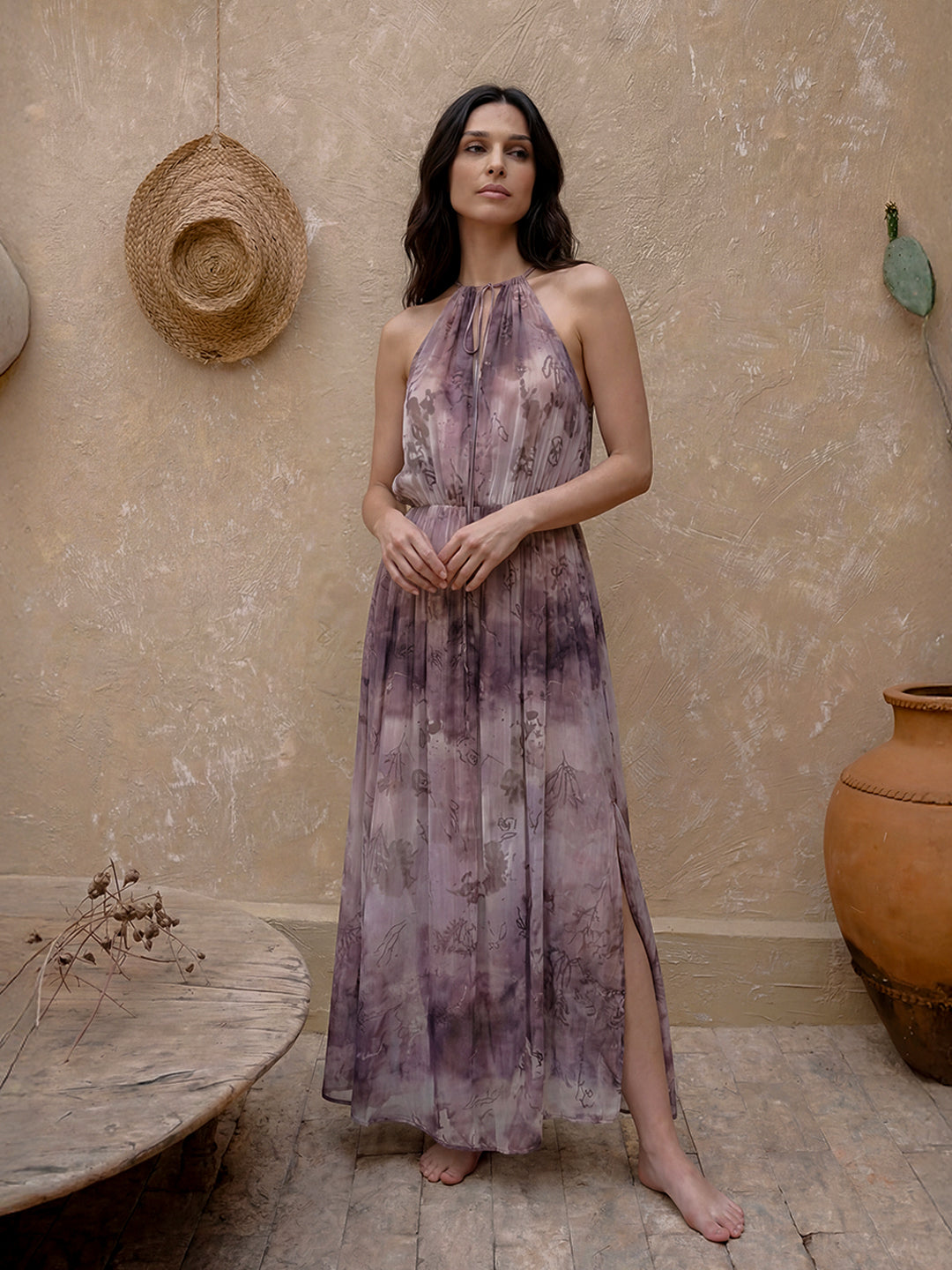 Pleated Halter Maxi Dress