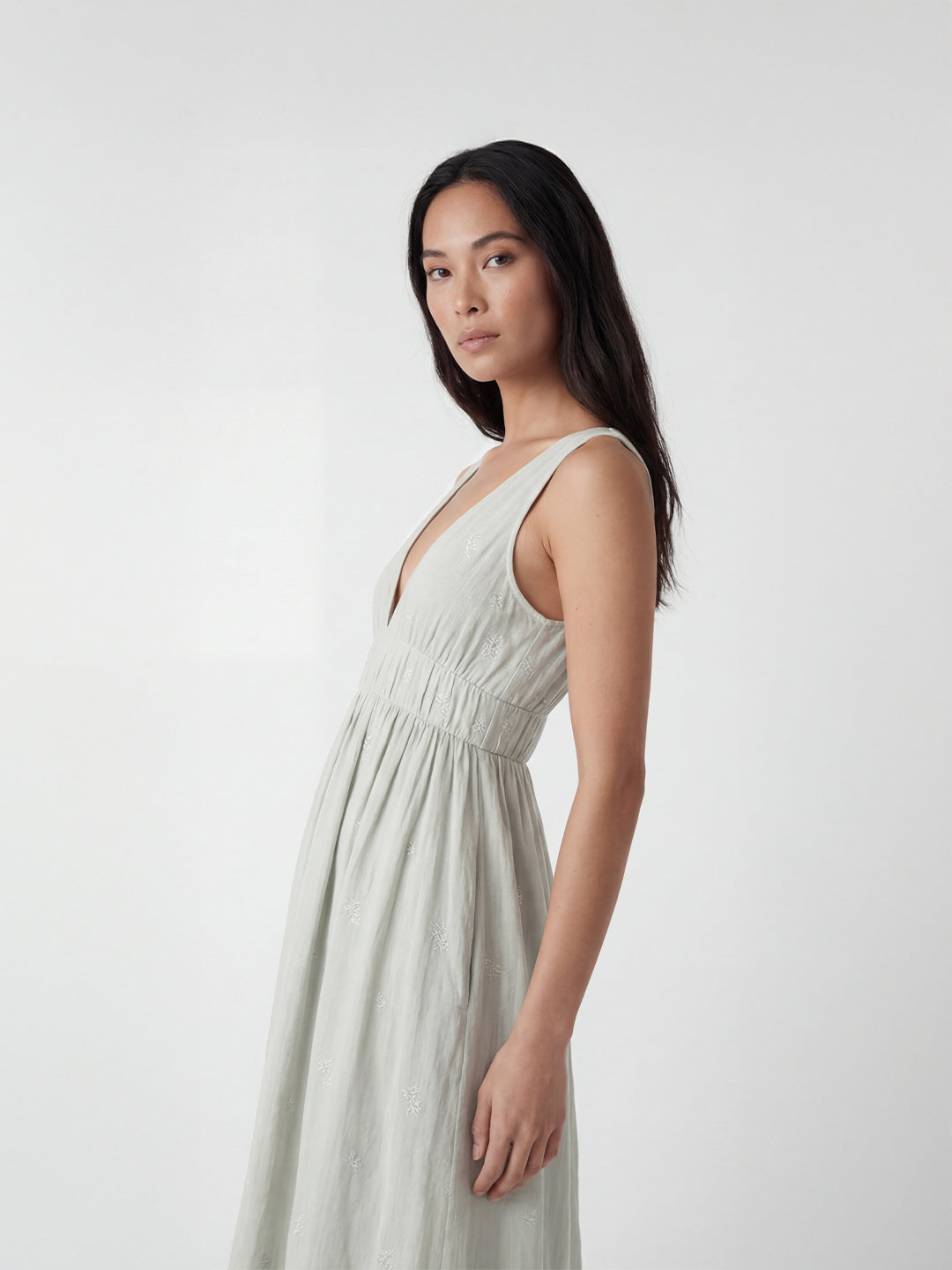 Plunging Embroidered Maxi Dress