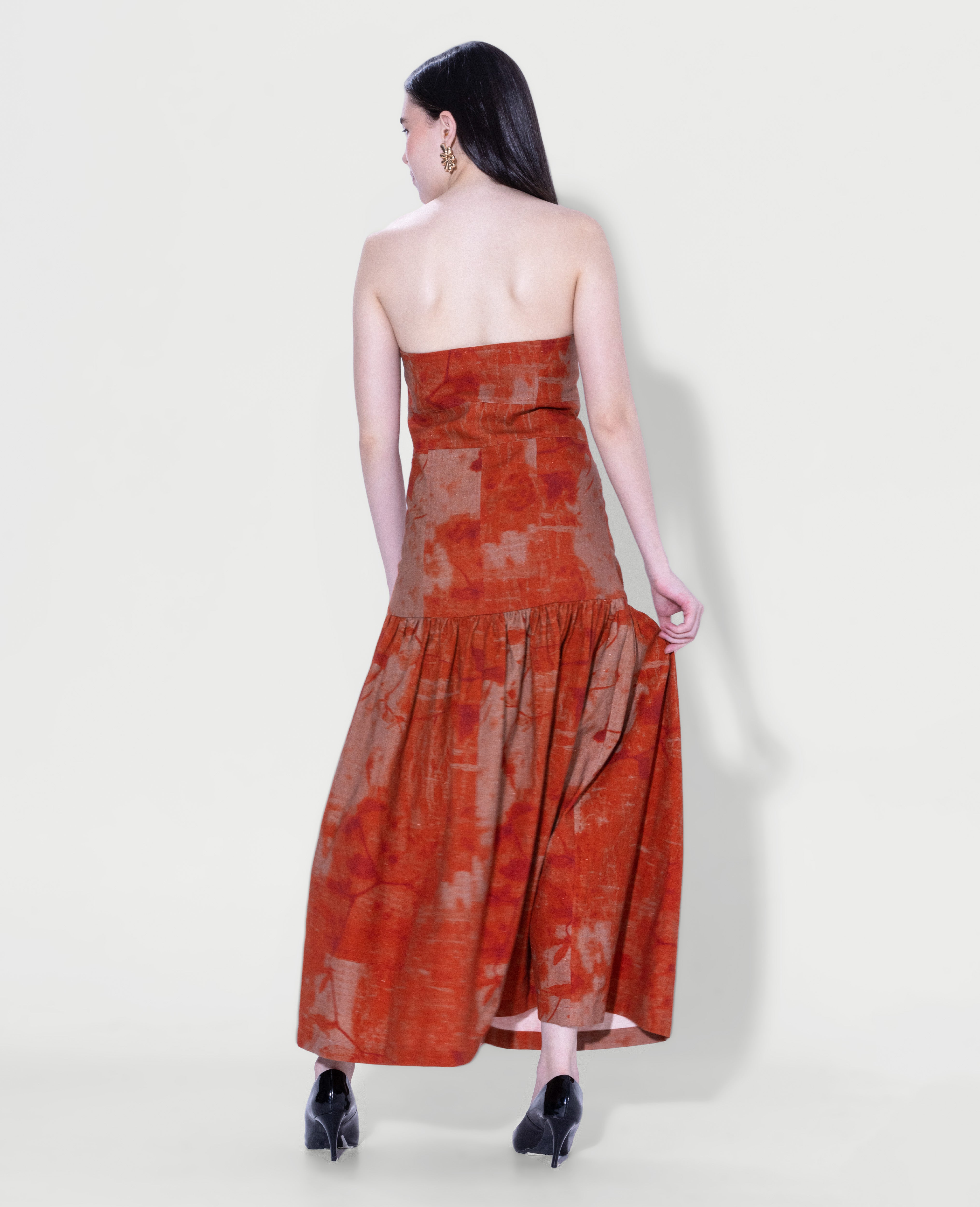 Strapless printed maxi dress