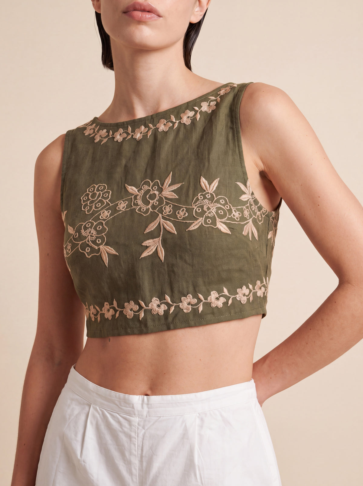 Botanical Embroidered Crop Top