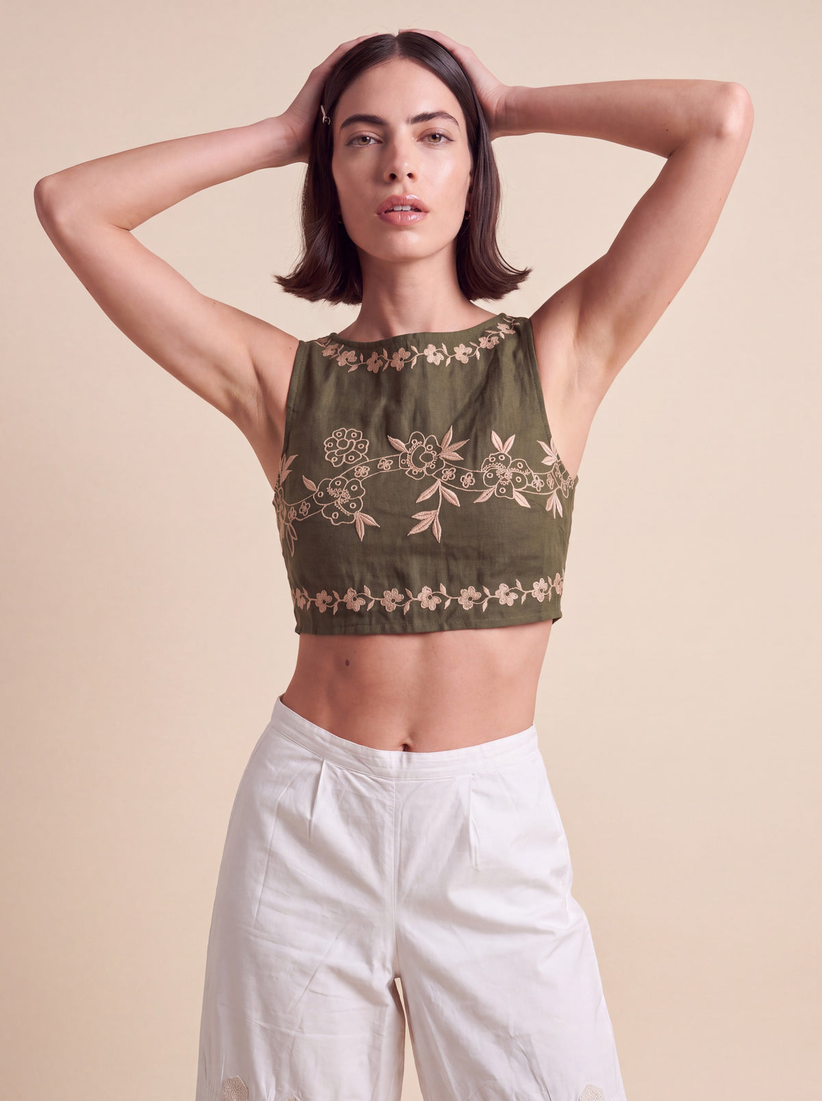 Botanical Embroidered Crop Top