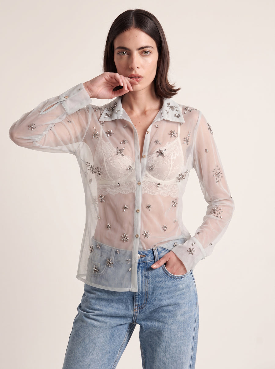 Night-Sky Embellished Mesh Shirt