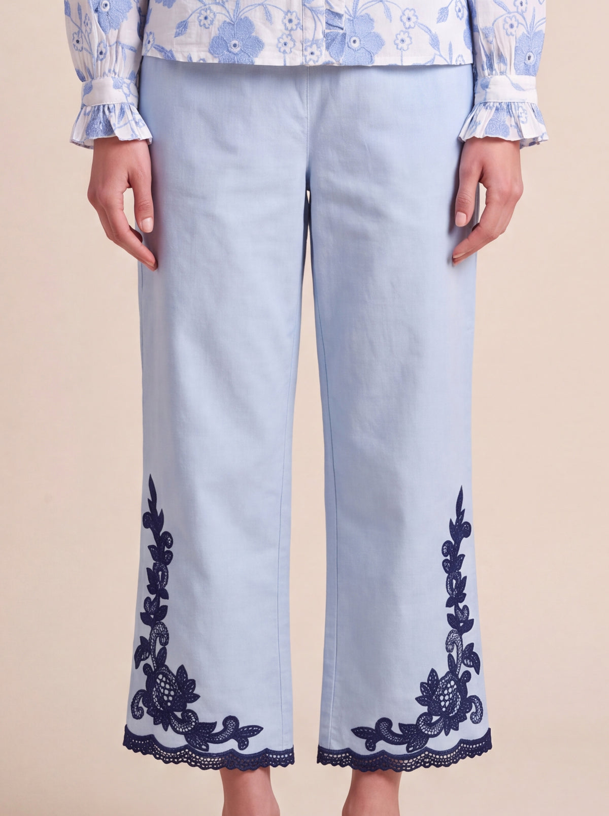 Azure Bloom Embroidered Trousers