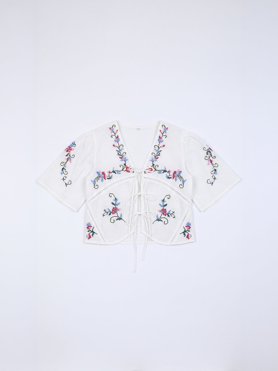 Embroidered Tie-Front Top