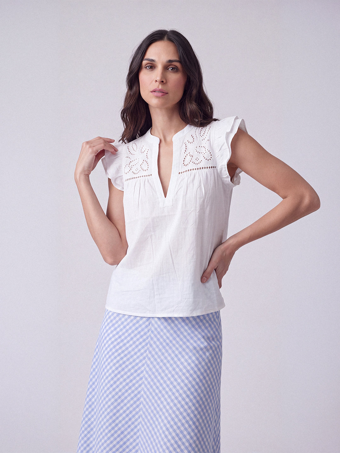 Schiffli Flutter Sleeve Top