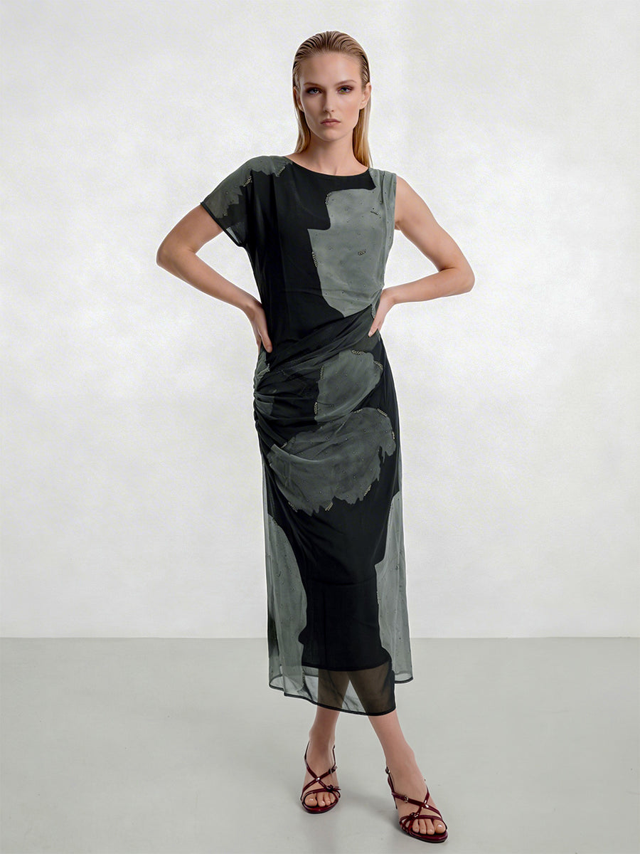 Smoke & Shadow Draped Midi