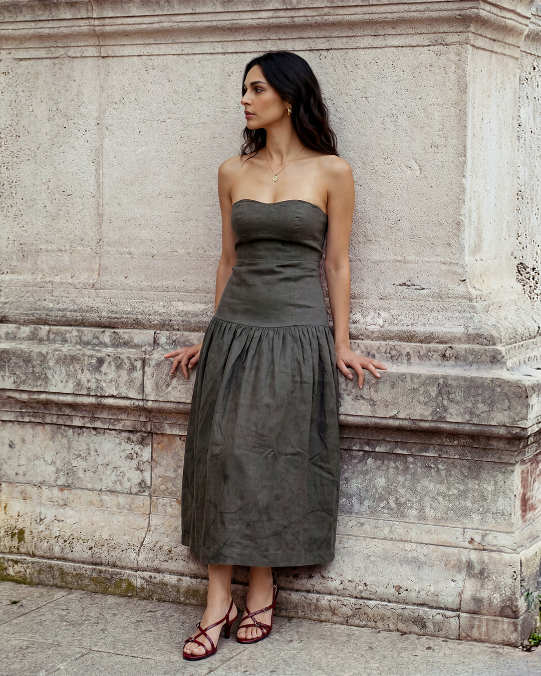 Strapless printed maxi dress (Grey)