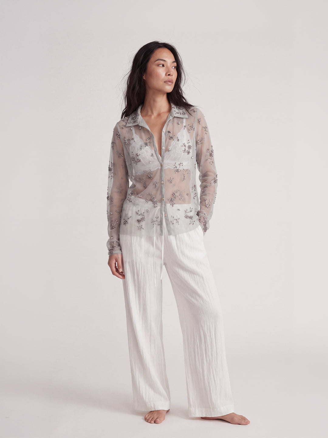 Night-Sky Embellished Mesh Shirt