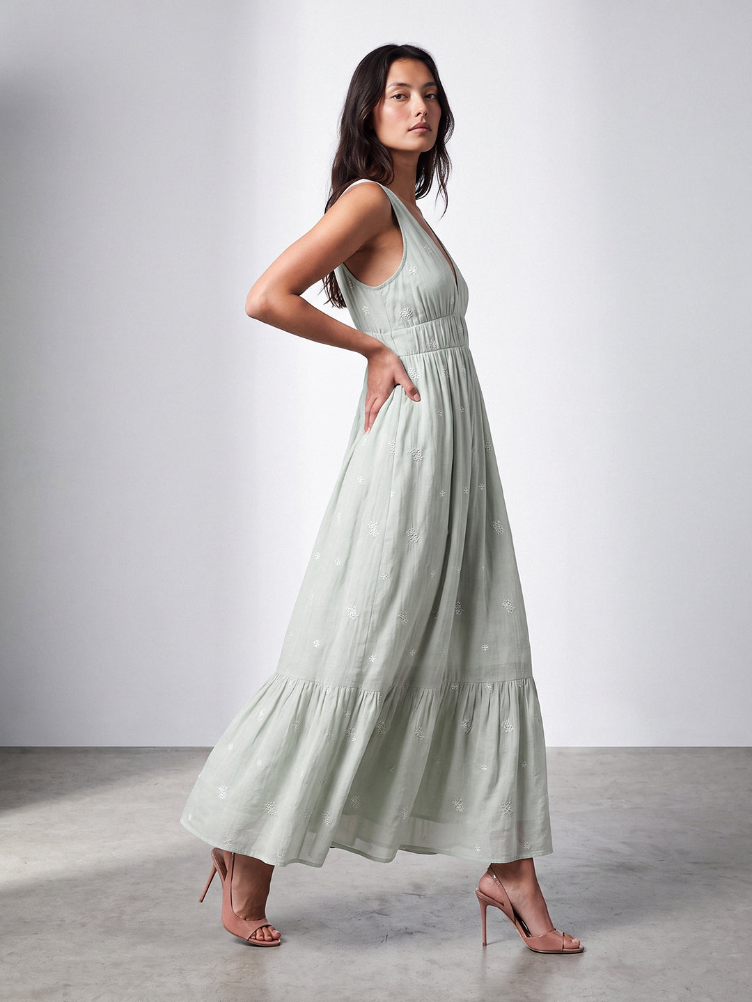 Plunging Embroidered Maxi Dress