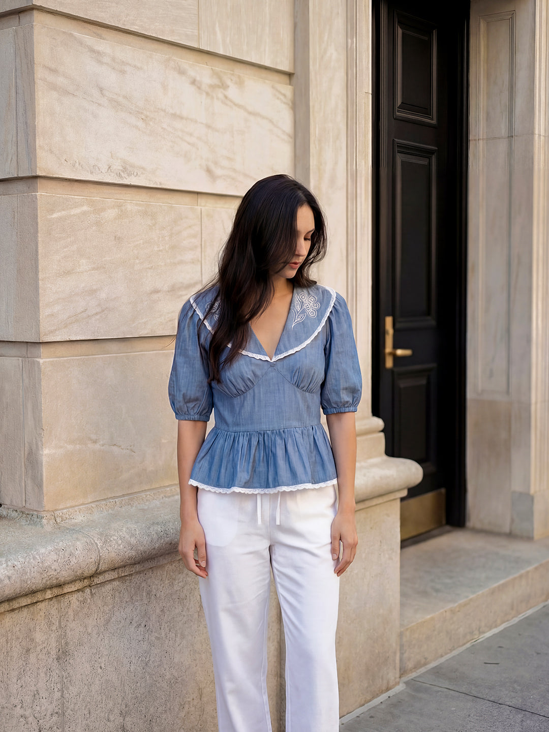 Denim Peplum Blouse