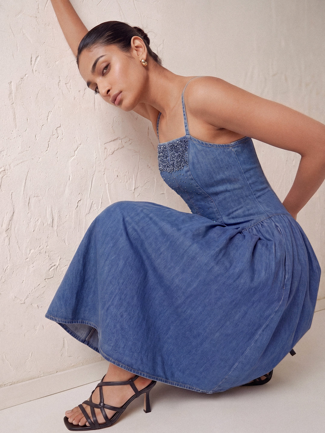 Midi dress with beaded bodice