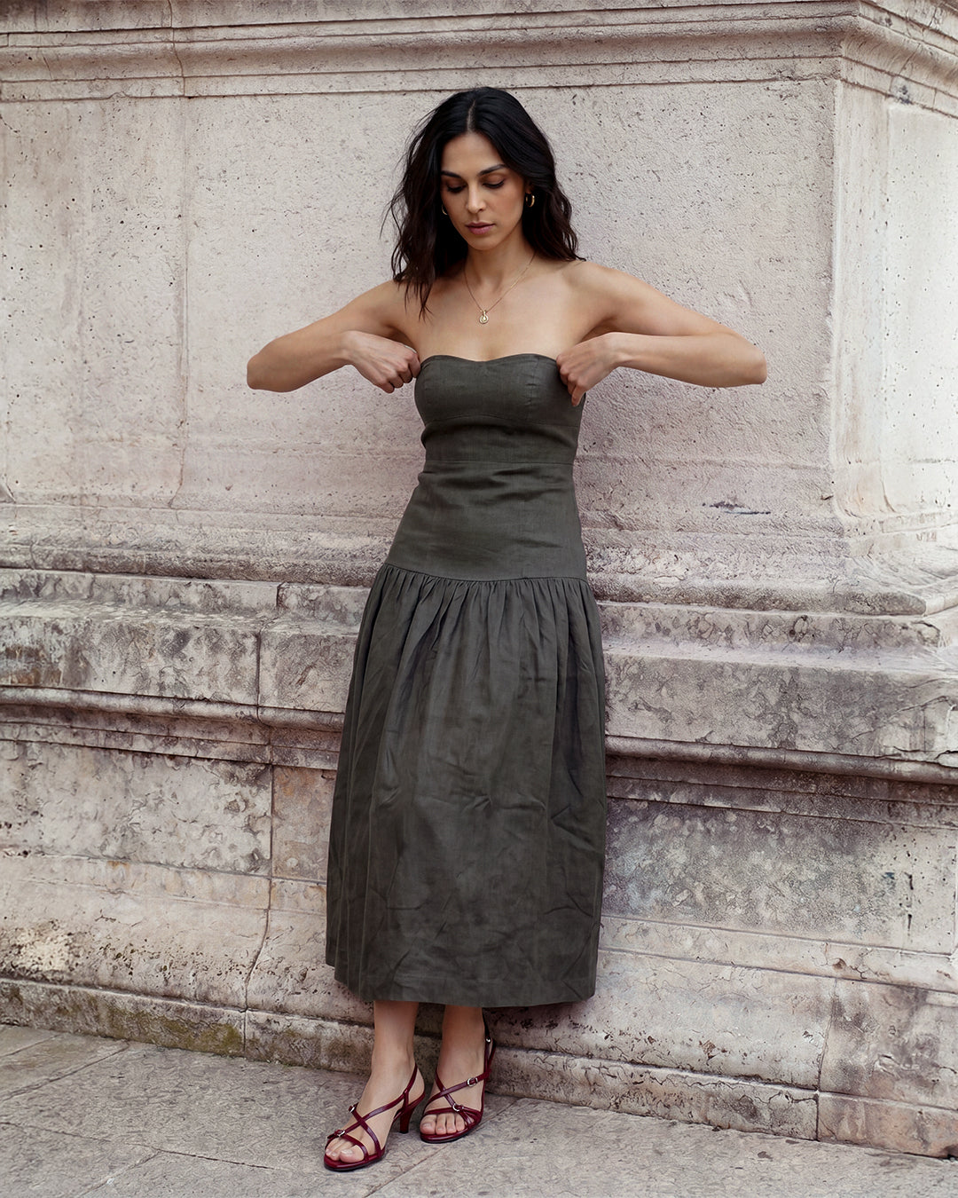 Strapless printed maxi dress (Grey)