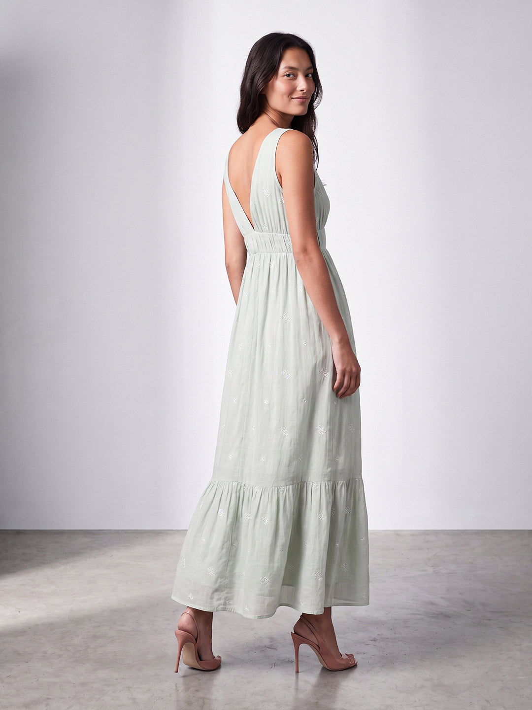 Plunging Embroidered Maxi Dress