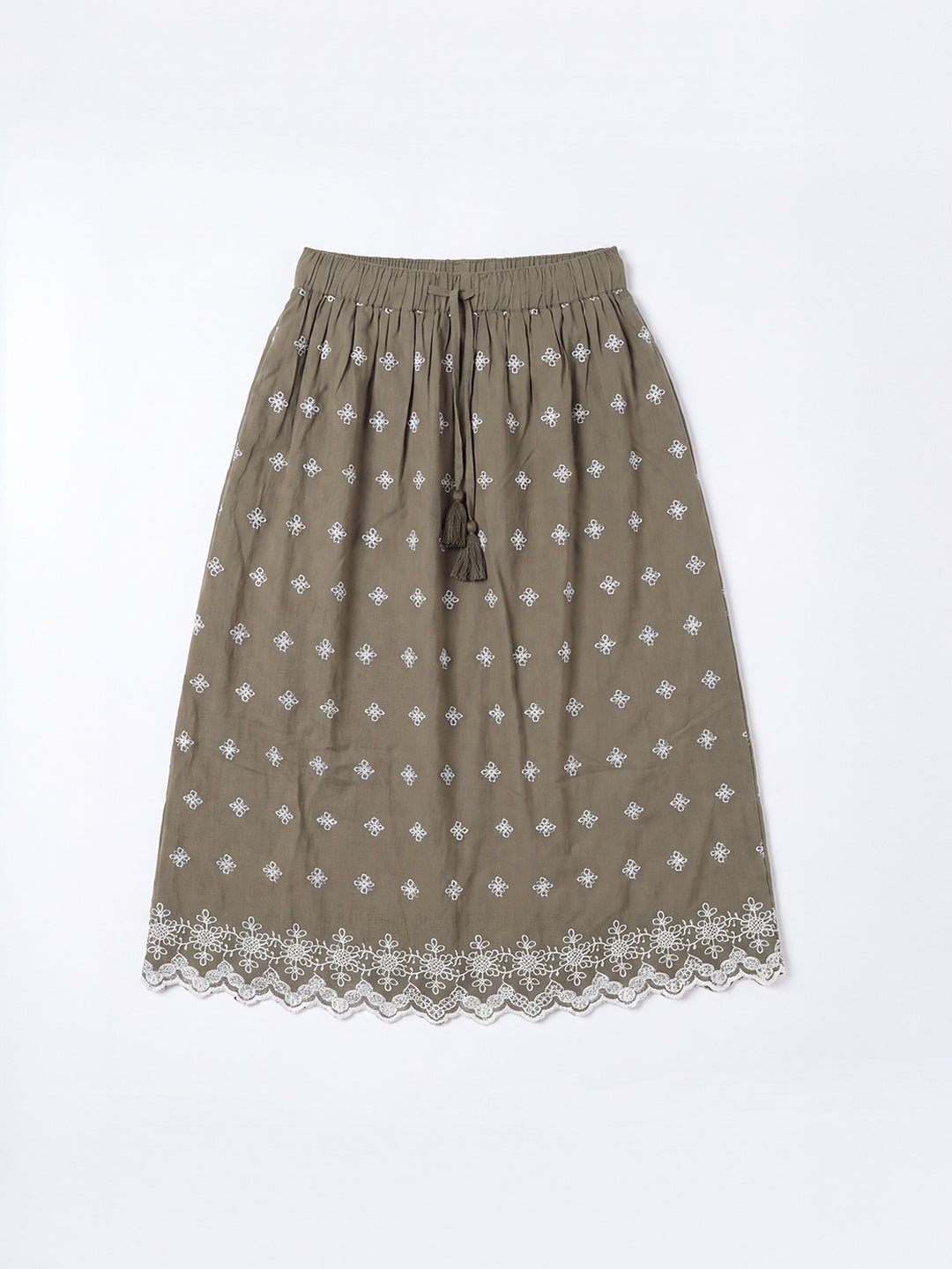 Olive Bloom Embroidered Skirt