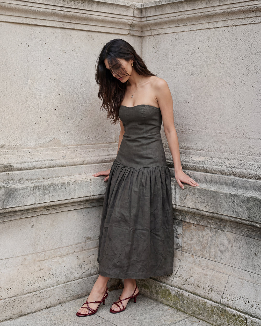 Strapless printed maxi dress (Grey)