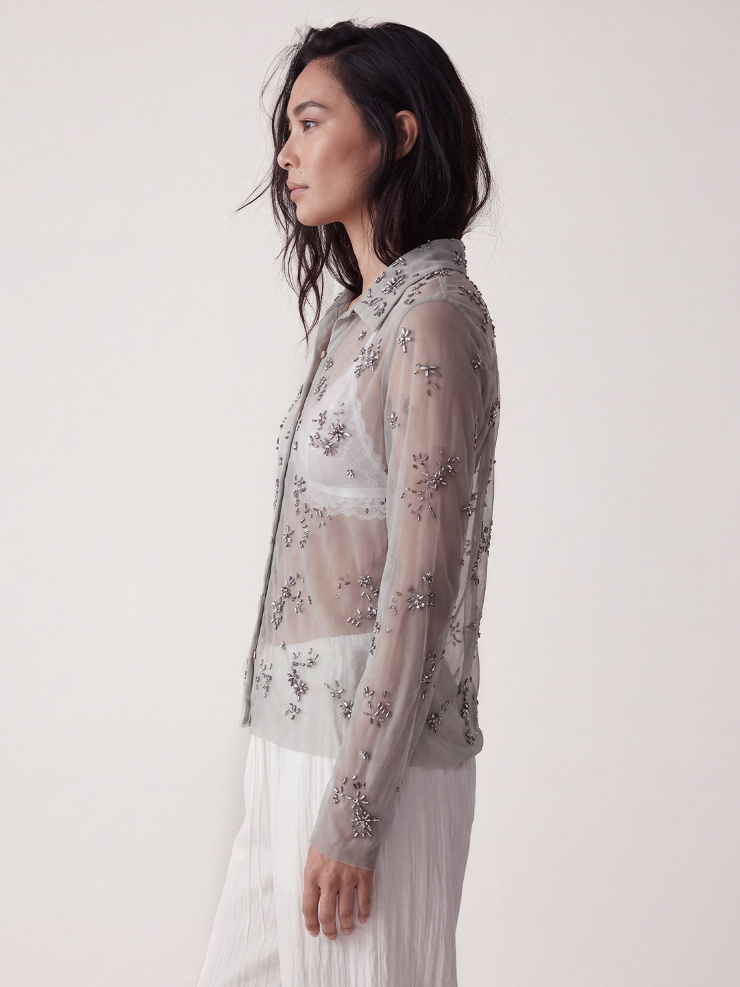 Night-Sky Embellished Mesh Shirt