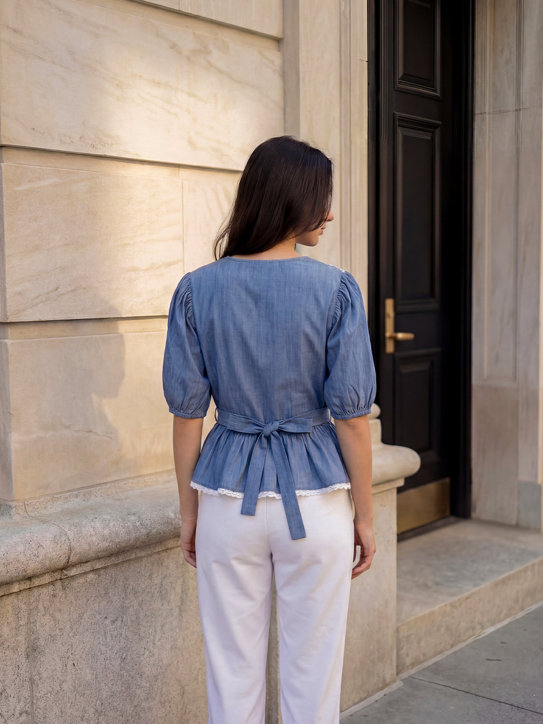 Denim Peplum Blouse