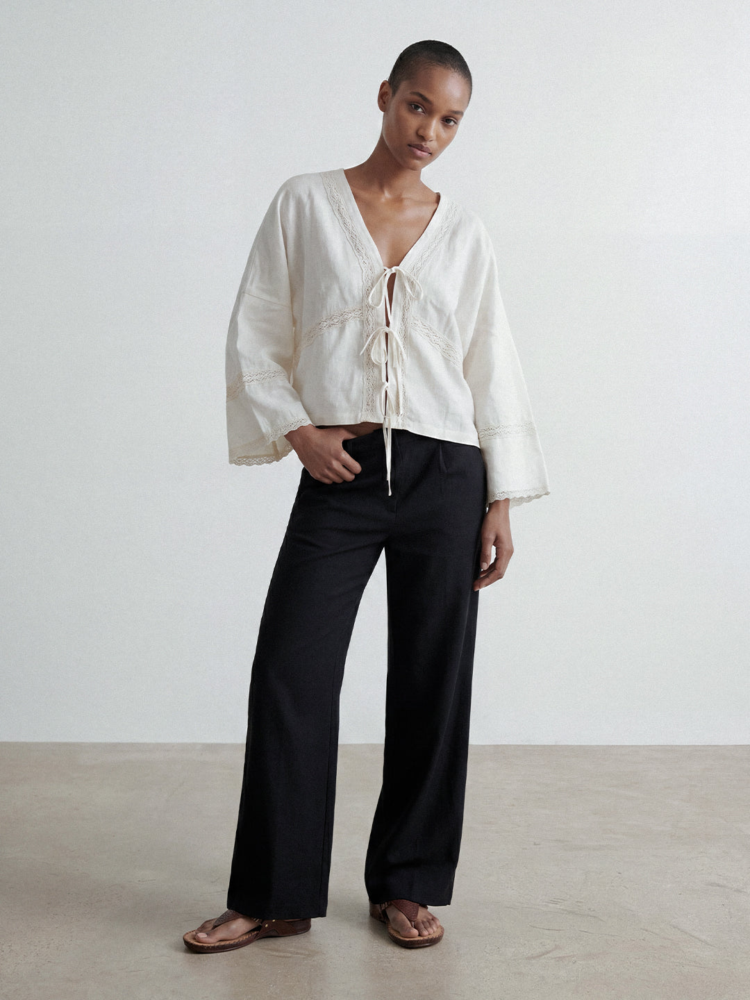 Lace Tie-Up Blouse