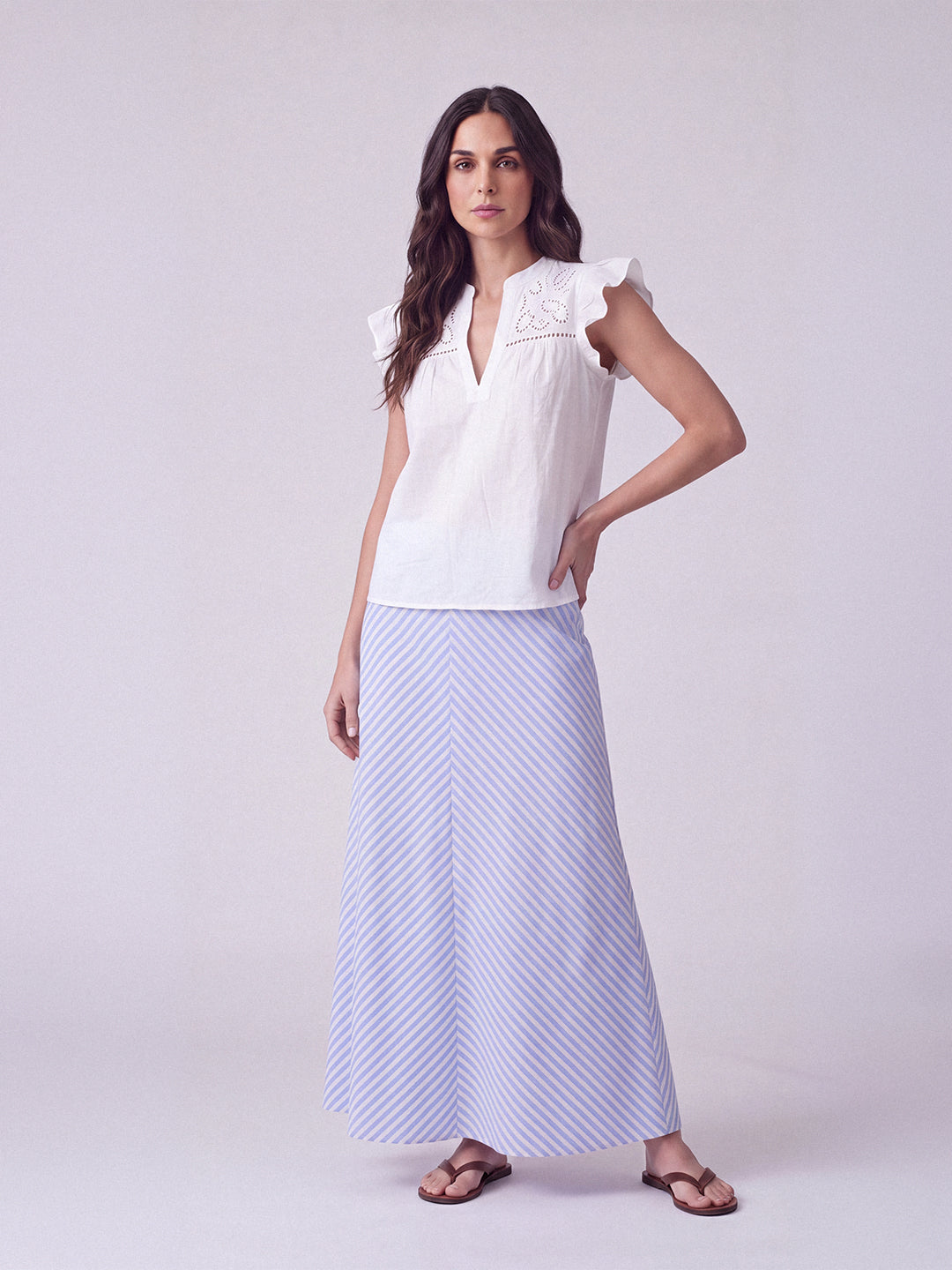 Schiffli Flutter Sleeve Top