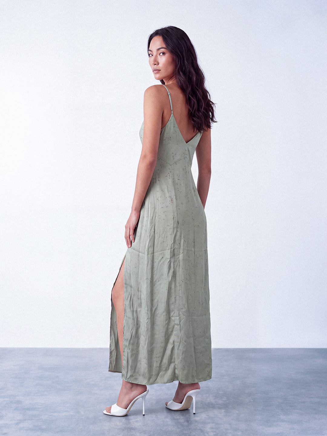 Sage Lace-Trim Maxi Dress
