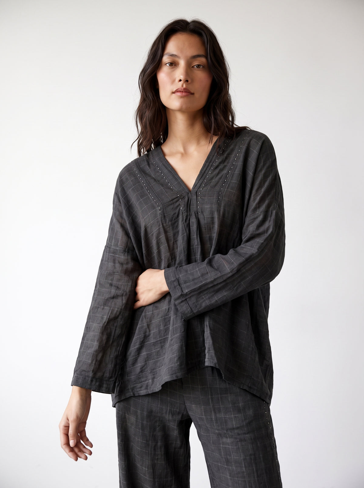 Relaxed Grid Fold Top