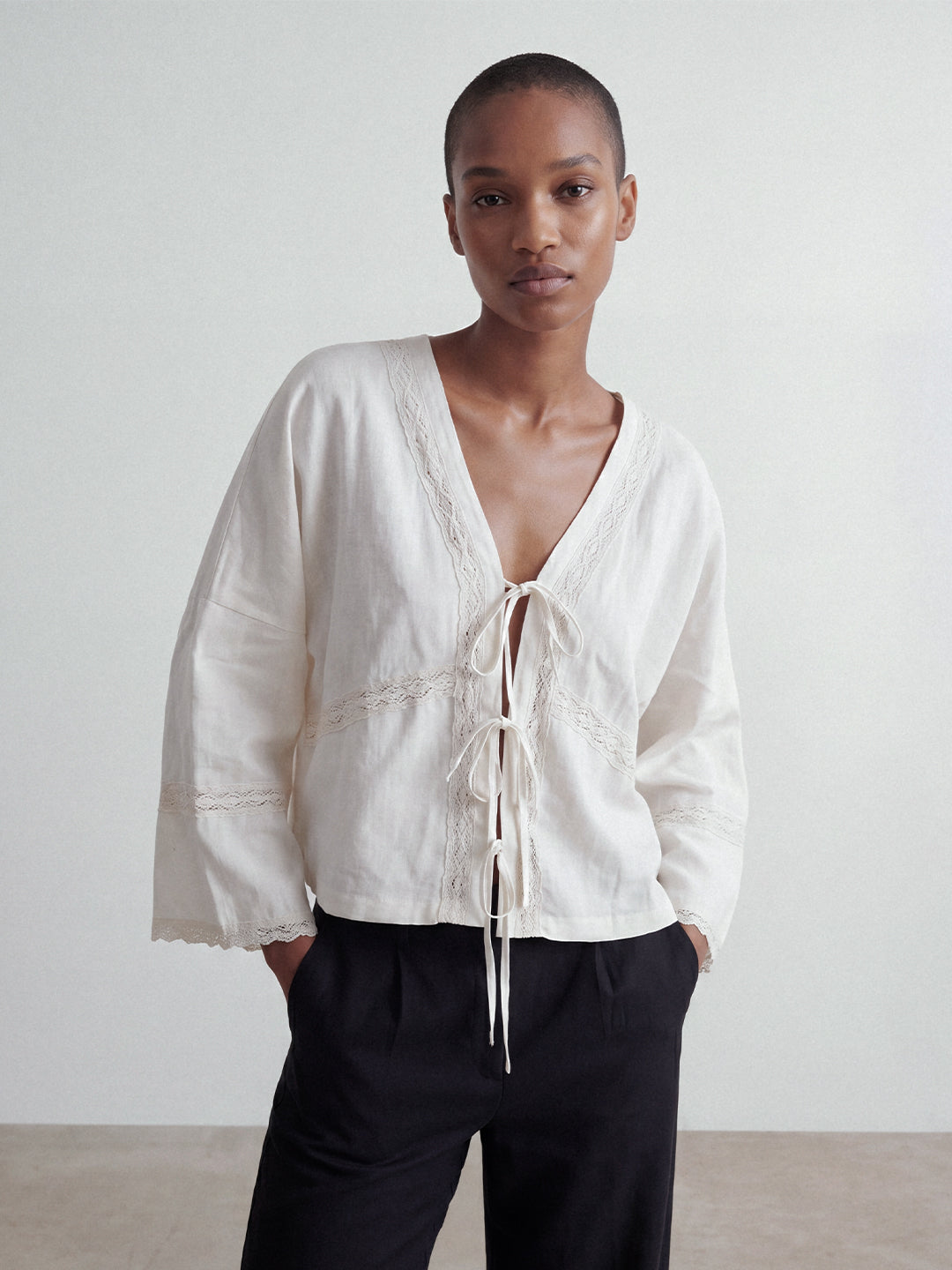 Lace Tie-Up Blouse