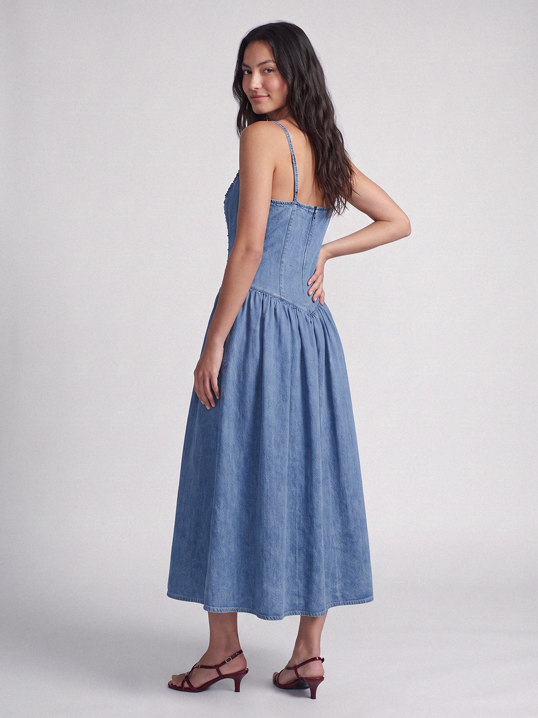 Midi dress with beaded bodice