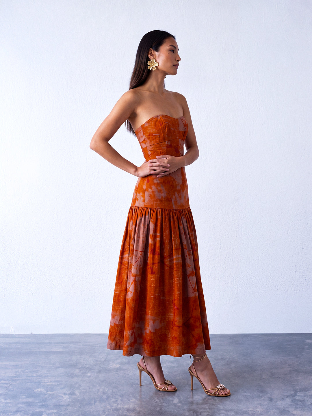 Strapless printed maxi dress