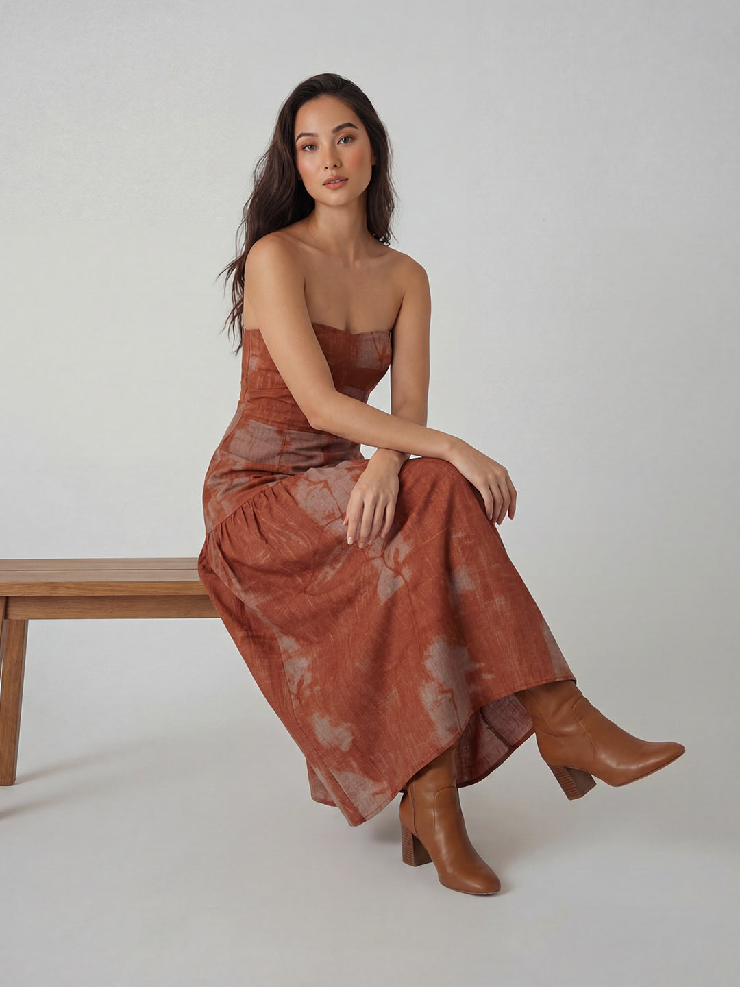 Strapless printed maxi dress