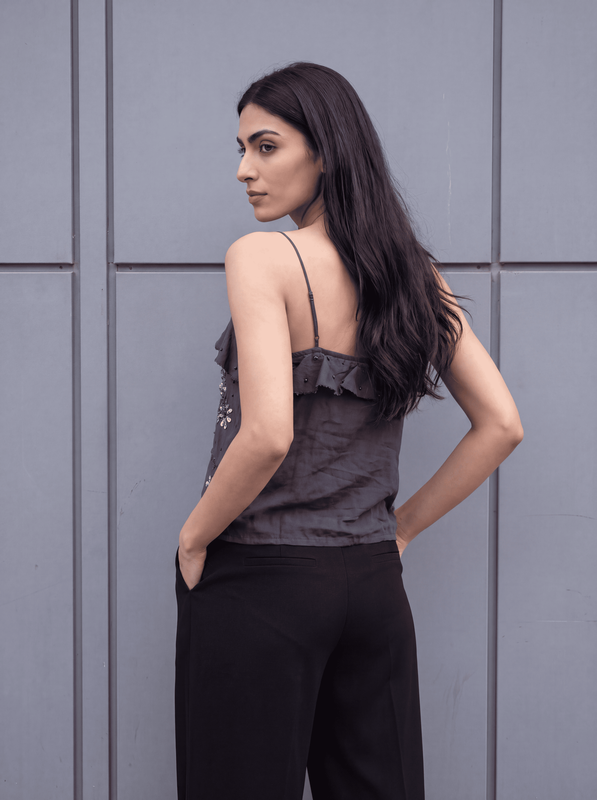 Sequin-Embellished Ruffle Top