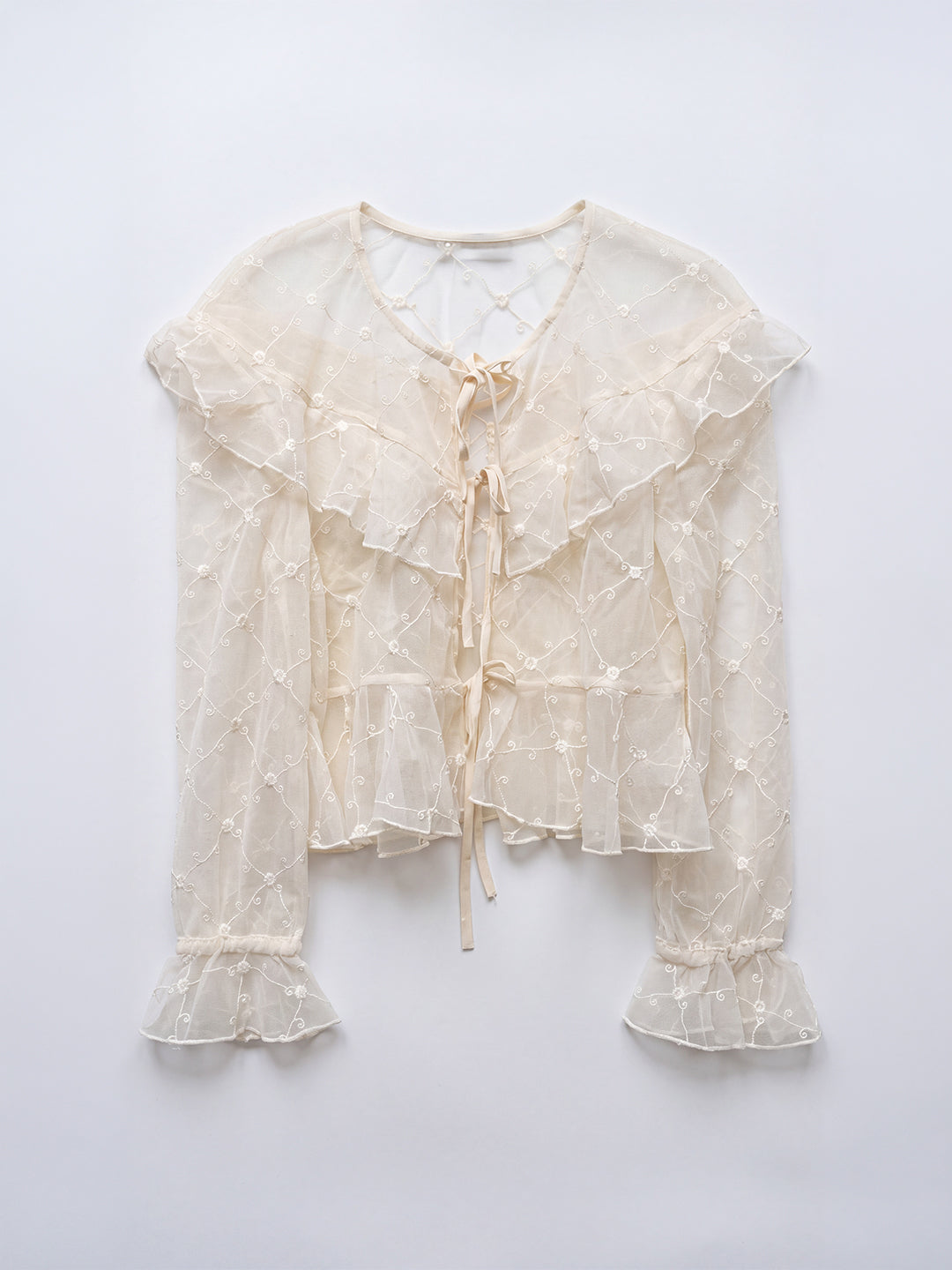 Rosette Embroidered Sheer Blouse