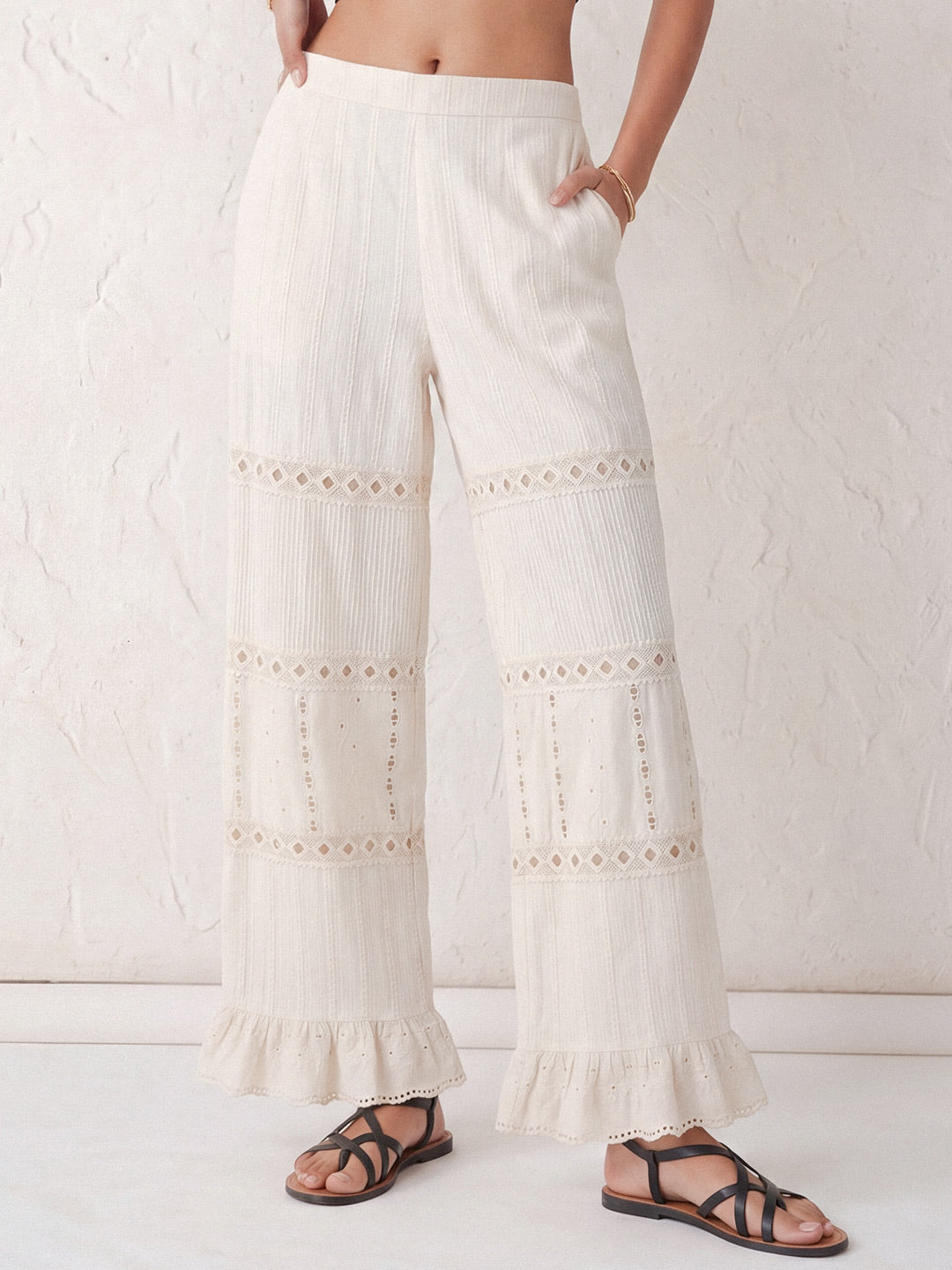 Ivory Broderie Trousers