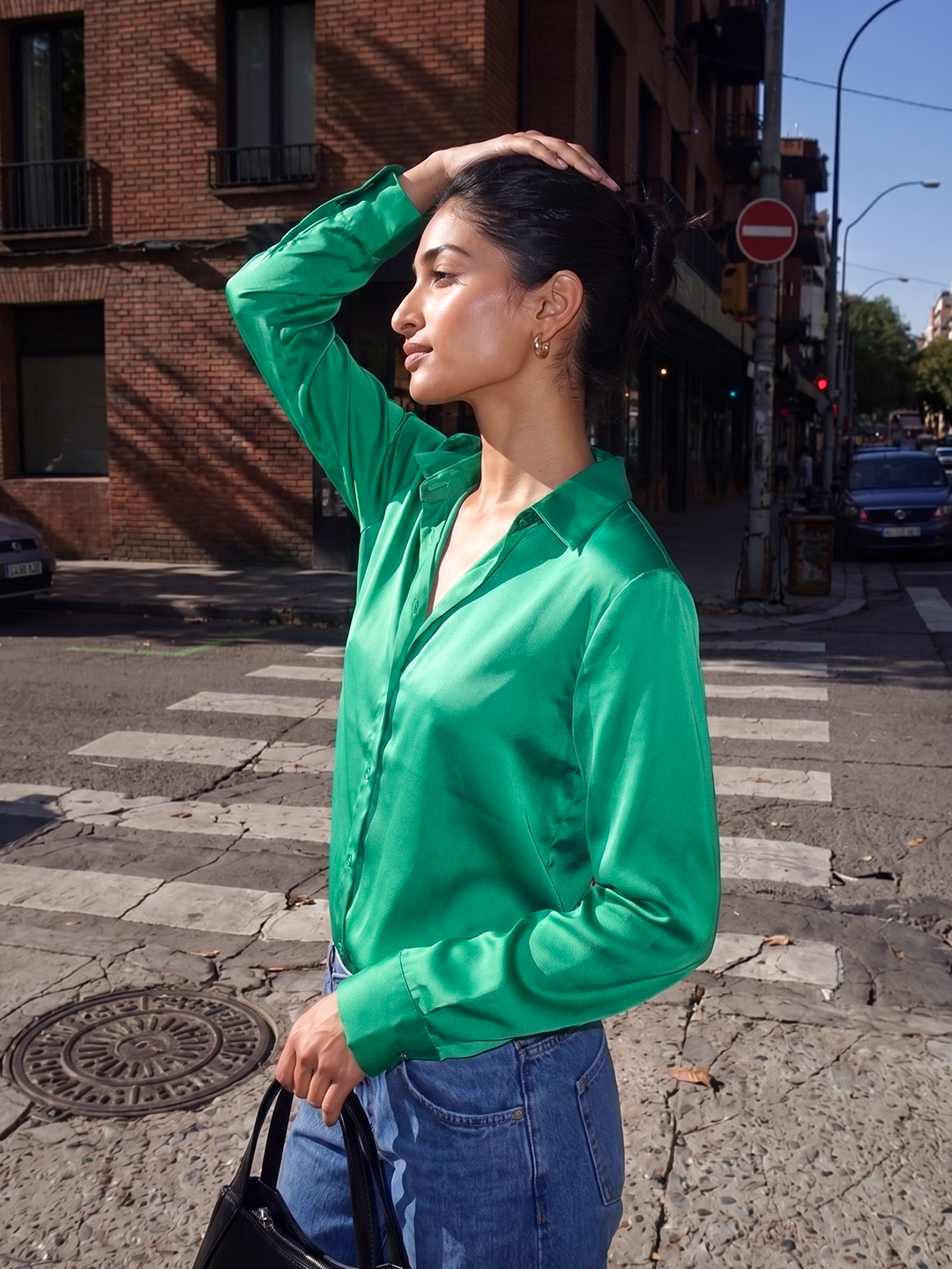 Emerald Luxe Satin Shirt