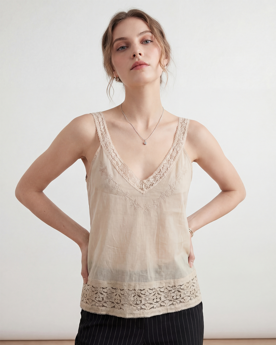 Lace-Trim Cotton Camisole Top
