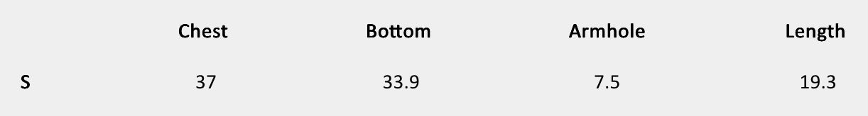 Size chart (inches) for Ivory Reverie Vest