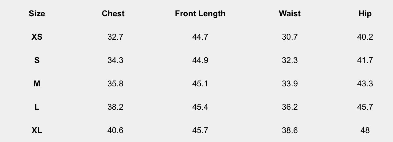 Size chart (inches) for Patchwork Eyelet Maxi